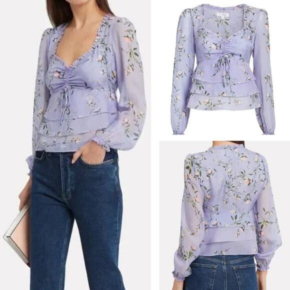 INTERMIX Norah Silk Floral Blouse Size 0 Lavender
